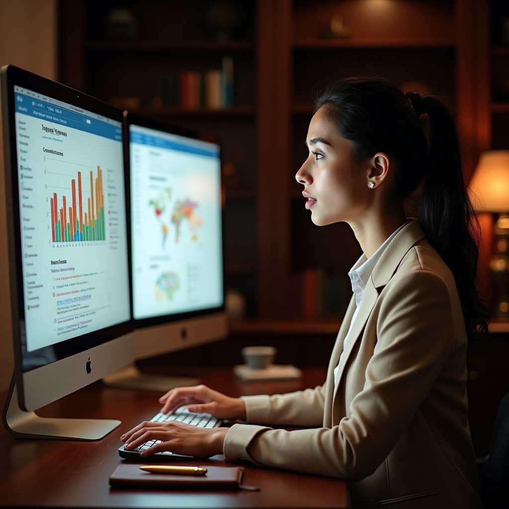 Analyst reviewing competitor content research on screen